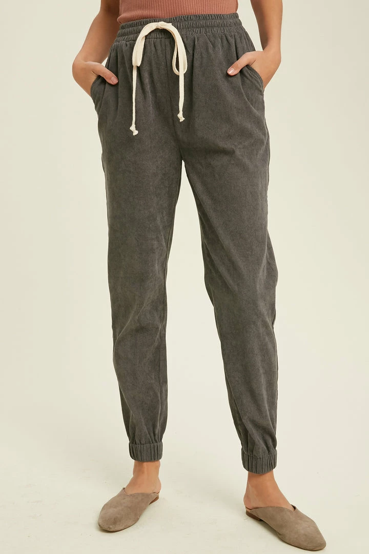 Wishlist Women's Charcoal Drawstring Corduroy Joggers 1 Wishlist Women's Charcoal Drawstring Corduroy Joggers