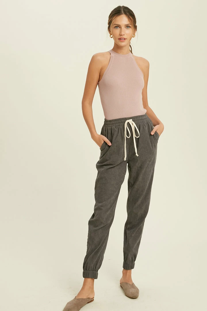 Wishlist Women's Charcoal Drawstring Corduroy Joggers 3 Wishlist Women's Charcoal Drawstring Corduroy Joggers