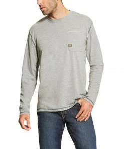 T-Shirts/Polos Men's Ariat Rebar Workman Long Sleeve Heather Grey T-Shirt
