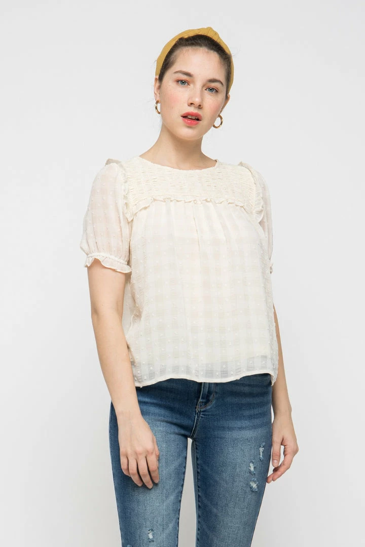 &Merci Tops Women's Cloud Cream Swiss Dot Chiffon Blouse 1 &Merci Tops Women's Cloud Cream Swiss Dot Chiffon Blouse