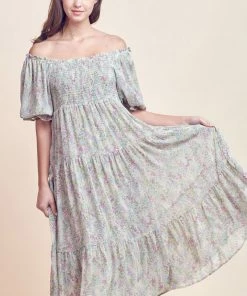 &Merci Women's Cream Floral Print Puff Sleeve