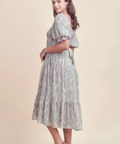 &Merci Women's Cream Floral Print Puff Sleeve