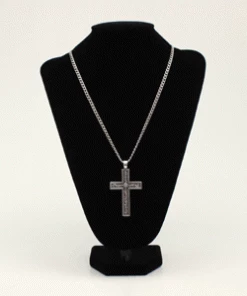 M & F Necklaces Twister 24" Cross Aqua Stone Necklace