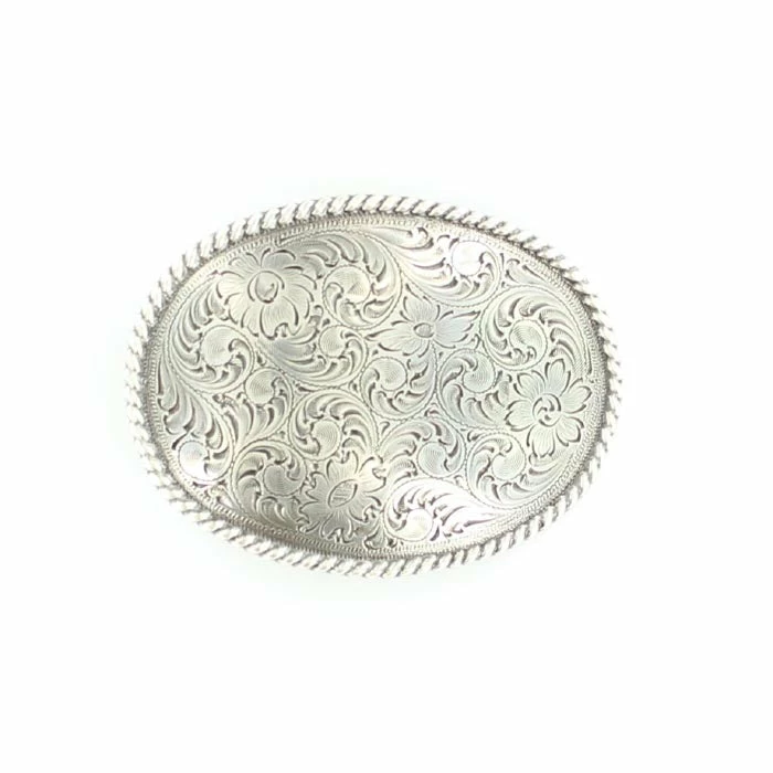 M & F Floral Silver Belt Buckle 1 M & F Floral Silver Belt Buckle