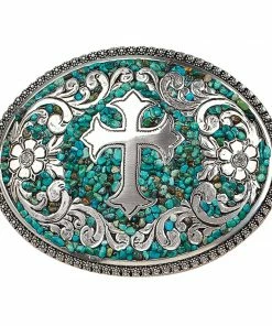 M & F Belt Buckles Turquoise Cross Buckle