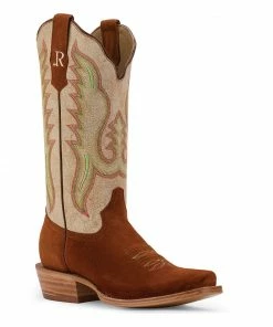 Boots Ladies R. Watson Cognac Rough Out/Egg Shell Cow Western Boot