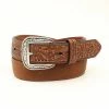 M & F Ariat Men's Classic Floral Tabs Belt, Medium Brown Belts
