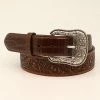 M & F Ariat Belt Brown Western Scroll Star Croco Tabs Belts