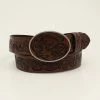 M & F Belts Women's Ariat Western Leather Oval Floral Tooled Buckle Belt