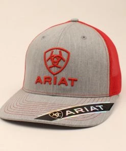 M & F Caps Grey/Red Ariat Mesh Ball Cap