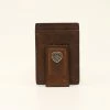 M & F Ariat Card Case Money Clip Brown Rowdy Wallet