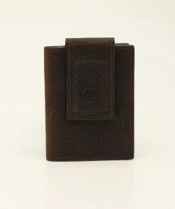 M & F Ariat Brown Rowdy Leather Bi-Fold Money Clip Wallet