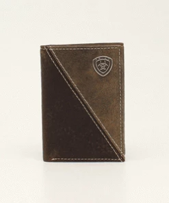 M & F Ariat Trifold Brown Diagonal Shield Wallet