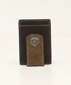 M & F Wallets Ariat Diagonal Brown Money Clip Card Case