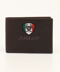 M & F Ariat Bifold Removable Pass Mexican Flag Brown Rowdy Wallet