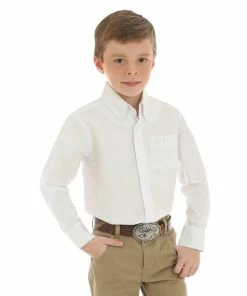 Boy's Western Shirts Boys Wrangler White Long Sleeve Button Down Shirt