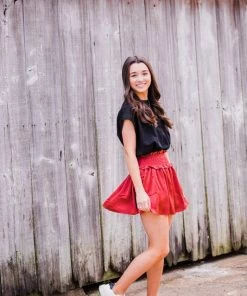 She And Sky Women's Brick Woven Satin Skirt W/Smocked Waist Band