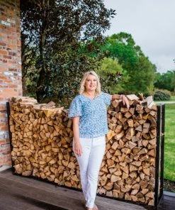 Mitto Women's Blue Flower Print Balloon Sleeve Blouse