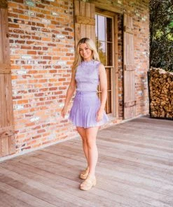 Glam Women's Lavender Sleeveless Ruffle Trim Top