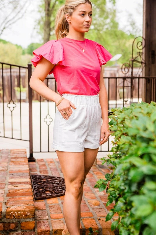 Glam Women's White High Waisted Paperbag Shorts 2 Glam Women's White High Waisted Paperbag Shorts