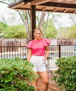 THML Women's Pink Ruffle Top