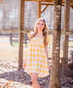 Entro Women's Gold Gingham Dress