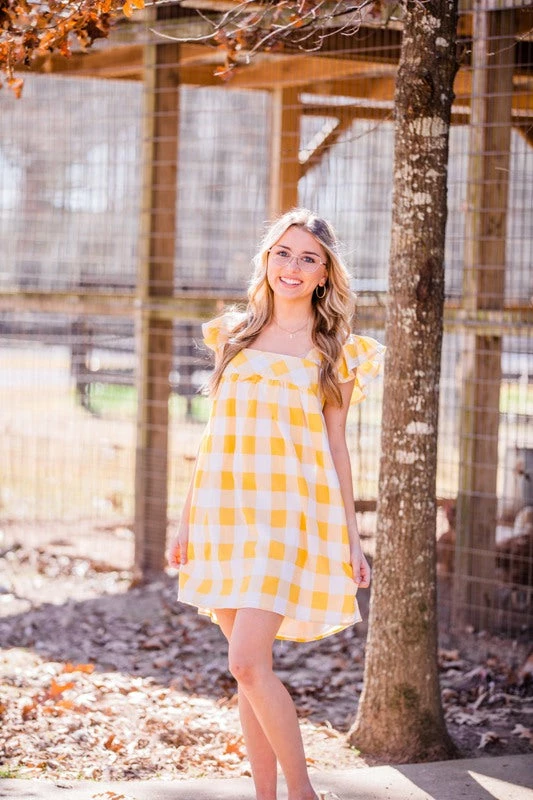 Entro Women's Gold Gingham Dress 1 Entro Women's Gold Gingham Dress