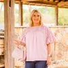 Entro Women's Pink Puff Top Tops