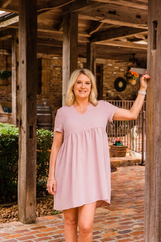 Mitto Women's Rose Wood Short Sleeve Baby Doll Mini Dress Dresses 1 Mitto Women's Rose Wood Short Sleeve Baby Doll Mini Dress Dresses