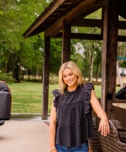 &Merci Tops Women's Woven Lace Castor Grey Sleevless Top