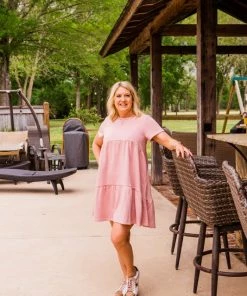 Mitto Women's Dusty Pink Terry Round Neck Dress Dresses