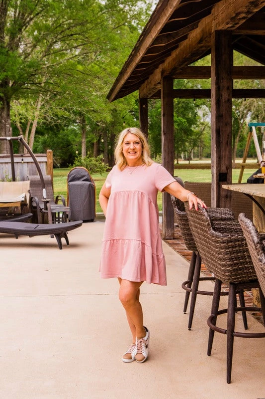 Mitto Women's Dusty Pink Terry Round Neck Dress Dresses 1 Mitto Women's Dusty Pink Terry Round Neck Dress Dresses