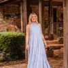 Entro Women's Blue Long Maxi Sleeveless Dress Dresses