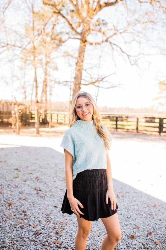 She And Sky Women's Mint Drop Shoulder Sleeveless Mock Neck Knit Sweater 1 She And Sky Women's Mint Drop Shoulder Sleeveless Mock Neck Knit Sweater