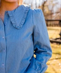 Very J Women's Light Indigo Long Sleeve Top