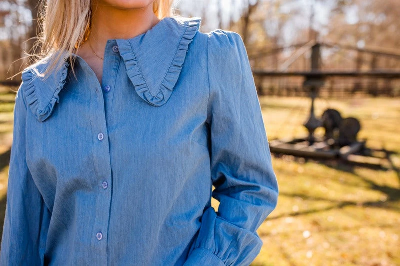 Very J Women's Light Indigo Long Sleeve Top 2 Very J Women's Light Indigo Long Sleeve Top