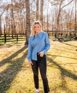 Very J Women's Light Indigo Long Sleeve Top