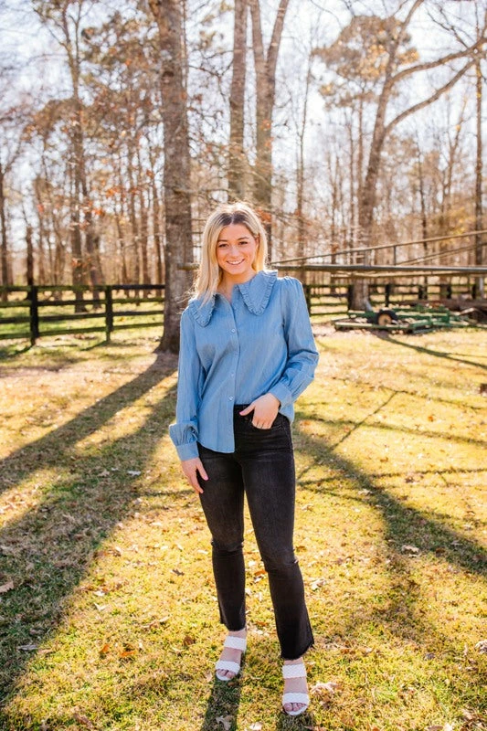 Very J Women's Light Indigo Long Sleeve Top 1 Very J Women's Light Indigo Long Sleeve Top