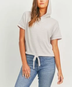 Paper Crane Women's Ivory Tauple Waffle Top Bottom Set Tops