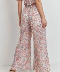 Paper Crane Bottoms Women's Pink Multi Ruched Hem Pants