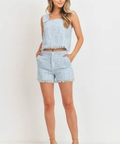 Paper Crane Women's Tweed Raw Hem Set Tops