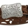 M & F Ladies 3D 1 1/2" Tan Distressed Floral Filigree Belt Belts