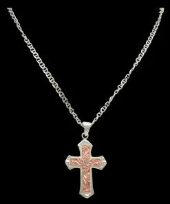 M & F Silver Strike Men’s Cross Necklace - Copper & Sliver