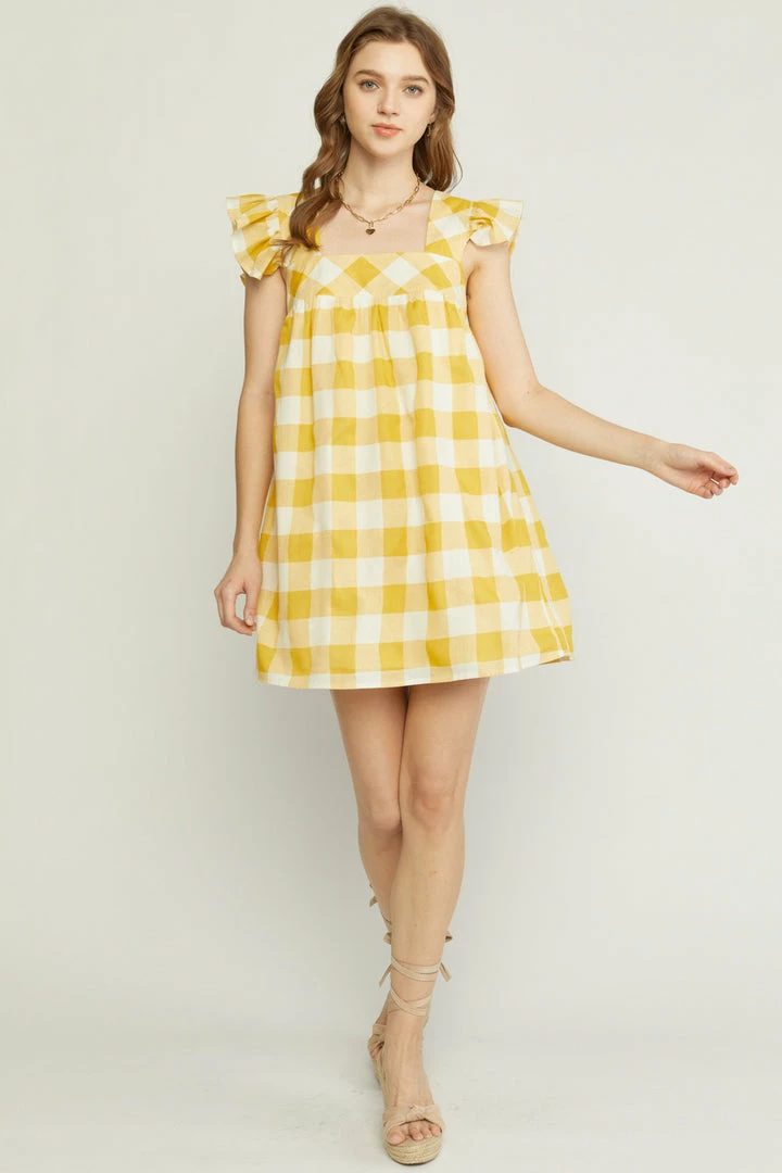 Entro Women's Gold Gingham Dress 2 Entro Women's Gold Gingham Dress