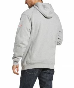 Men's Ariat FR Rev Pullover Silver Fox Heather Hoodie Fire Resistant Outerwear