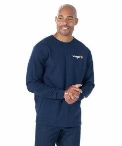 Men's Wrangler FR Flame Resistant Distressed Flag Navy Long Sleeve Shirt Fire Resistant Tees