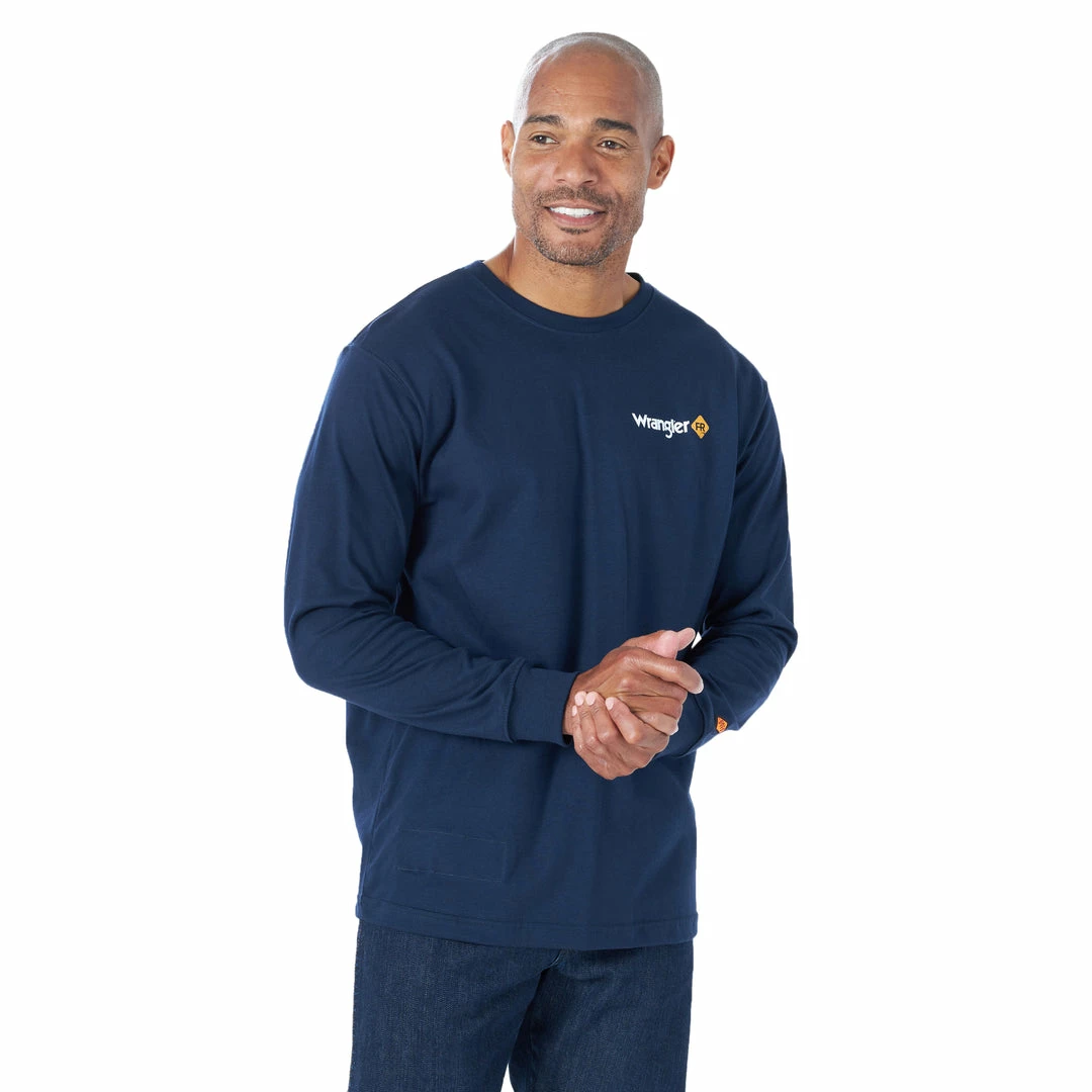 Men's Wrangler FR Flame Resistant Distressed Flag Navy Long Sleeve Shirt Fire Resistant Tees 2 Men's Wrangler FR Flame Resistant Distressed Flag Navy Long Sleeve Shirt Fire Resistant Tees