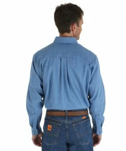 Wrangler Flame Resistant Denim Long Sleeve Button Down Shirt Fire Resistant Shirts