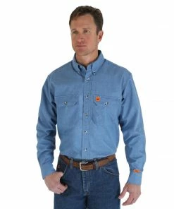 Wrangler Flame Resistant Denim Long Sleeve Button Down Shirt Fire Resistant Shirts