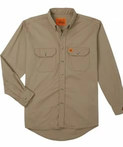 Fire Resistant Shirts Wrangler Flame Resistant Khaki Long Sleeve Button Down Shirt